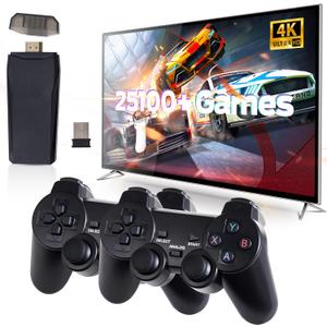 Retro Game Console, Retro Gaming Console, Wireless Retro Game Console, Plug & Play Video TV with 25100+ Built-in Games, 4K HDMI Output, and 2.4GHz Wireless Controller, 9 Classic Emulators (Black)