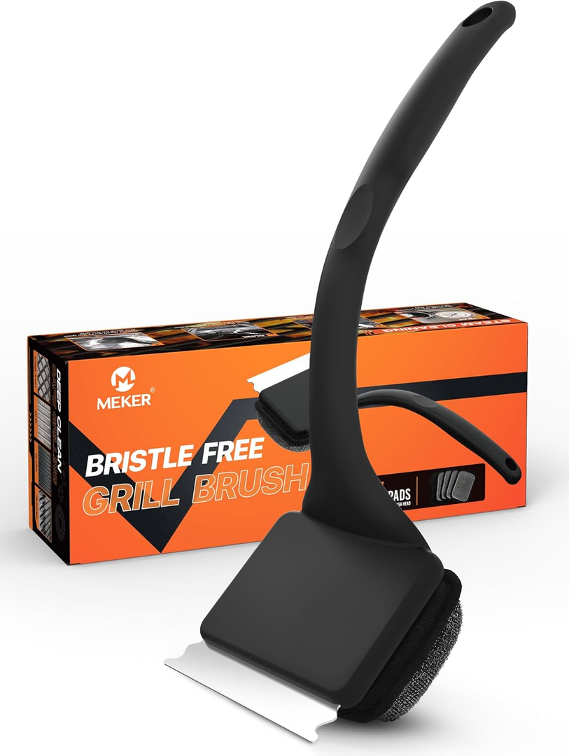 MEKER Grill Brush Bristle Free, Grill Cleaner Brush with 5 BBQ Replacement Head for Cast Iron, Stainless Steel Grates, Safe Grill Scraper Outdoor BBQ Grill,