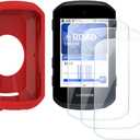 Screen Protector for Garmin Edge 850/Edge 550 GPS (3+1pack) and Silicone Case Cover,Tempered Glass Film Anti-Scratch High Definition Full Coverage (Red)