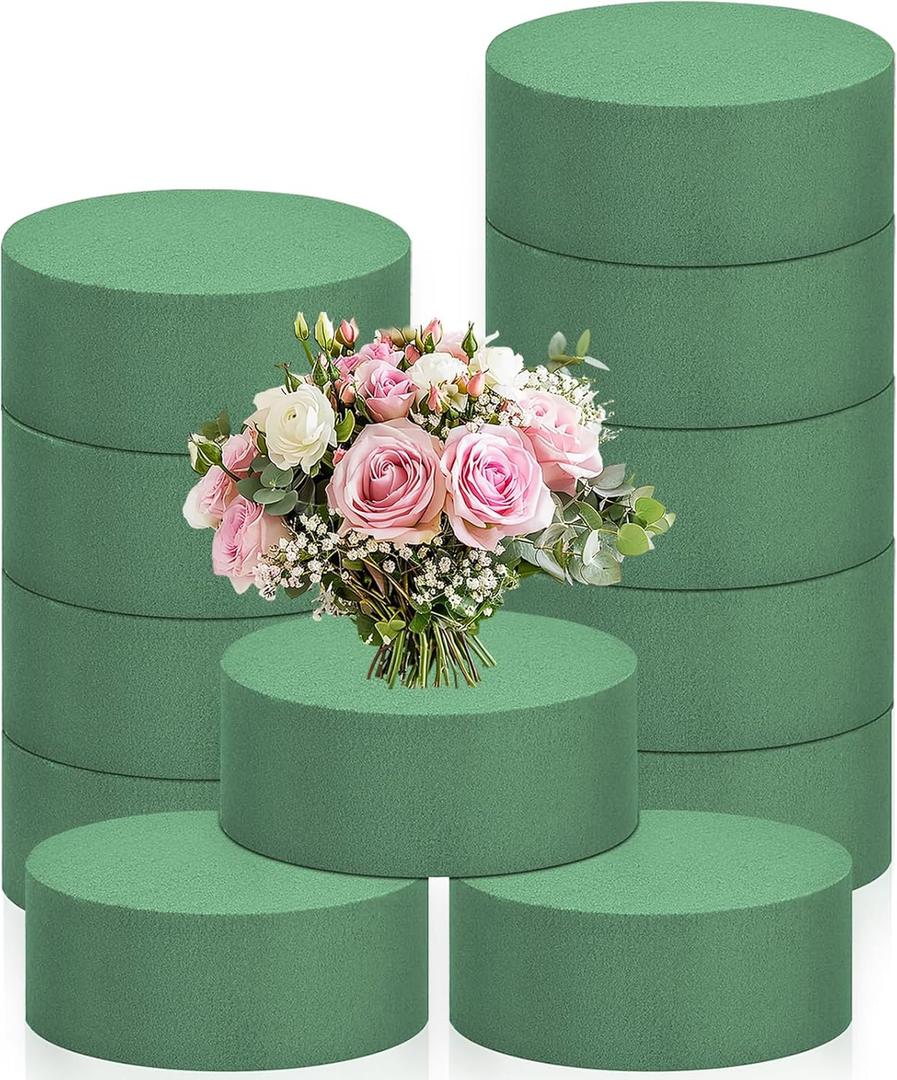 12 Pcs Round Floral Foam,Green Wet Dry Flower Foam Blocks,Florist Plant Foam Block for Artificial Flowers,DIY Craft,Wedding,Party Decoration,Flower Arrangements