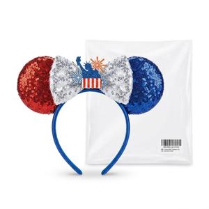 Mouse Ears Headbands with Sequin Bow, Glitter Mouse Ear Hair Hoop for Women Girls, Theme Park Hair Accessories