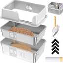 XL Stainless Steel Sifting Cat Litter Box with High Side, No Mess, Odor Control, Easy to Clean, Metal Cat Litter Box with 1 Metal Scooper & 10 Liner