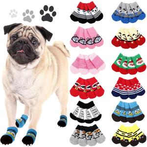 48 Pieces Dog Socks for Small Medium Dogs Non Slip Anti Slip Skid Pet Puppy Doggie Grip Paw Protectors Indoor Traction Control Socks for Hardwood Floor Protection, 12 Styles