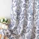 H.VERSAILTEX Linen Curtains Damask Floral Natural Linen Textured Curtains for Living Room 84 Inch Length Drapes Vintage Floral Pattern Privacy Added Light Filtering Mid-Century Style 2 Panels, Navy