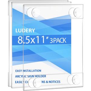 Acrylic Window Sign Holder 8.5 x 11 with 4 Suction Cups,Clear Acrylic Frames Glass Window Wall Mount,Advertising Signage Sign Holder for Mall, Office, Home, Store, Restaurant (3 Pack)