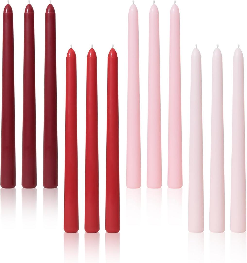 Viyffo Taper Candles 10 Inch Red 12 Pack Unscented, Smokeless Long Tall Tapered Candlesticks Wedding Home Decor Dinner Natural Color Series