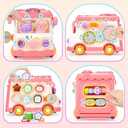 Baby Gift for 1-2 Year Old Girl, 10-in-1 Montessori Toys Bus for Baby 6-12-18 Months+, Educational Musical Sensory Learning Toddler Toys Age 1-2, First Christmas and Birthday Gifts Pink