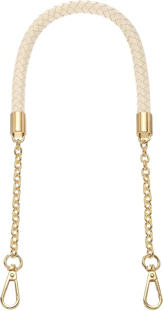 uxcell PU Leather Chain Purse Strap, 24.4 Inch Braided Purse Handle Replacement for Handbags Underarm Bag Tote (Beige, Light Gold Buckle)