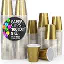 Exquisite Party Solids Gold Paper Cups 9 oz Durable Disposable Cups 100 Paper Tumblers for Hot Drinks and Cold Drinks Thick 280 GSM Hot Cup for Tea & Coffee Cup To Go Fun Colors for Parties & Events