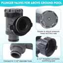 Plunger Valve for Intex Pool, 38mm Plunger Valves Connection Kit | For Above Ground Pool, with 4560 40mm to 1 1/2" Hose Conversion Adapters, Pool Filter Pump On Off