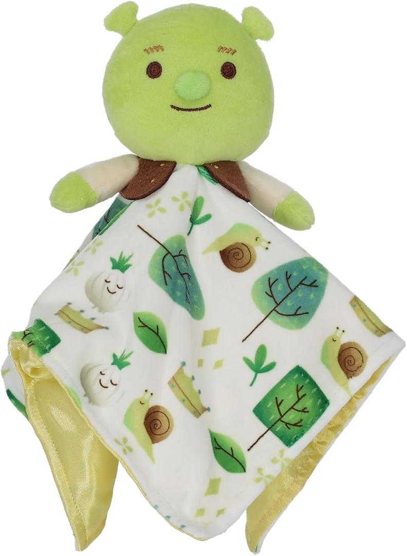 Shrek Blanky  Plush Shrek Head with Embroidered Facial Details  Made with Super Soft & Snuggly Material & Satin Underlay  Perfect for Nap Time or Loveable Gift for Baby Boys & Girls (12 inches x 12 inches)