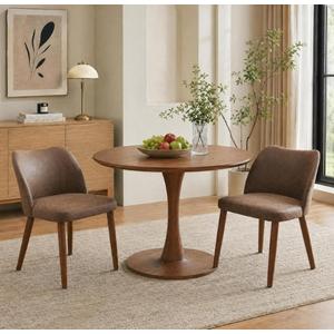 GarveeHome Leather Dining Chairs Set of 2 Upholstered PU Dining Chair with Wood Legs, Wing Backrest, Wooden Kitchen Chairs with Thick Cushions, Leveling Feet for Dining Room, Living Room, Taupe
