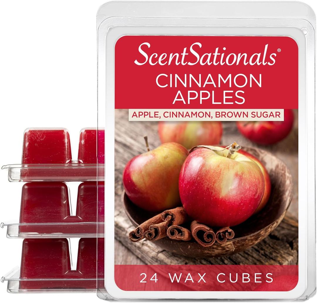 Scentsationals Wax Melts, Wax Cubes Strong Scent - Cinnamon Apples - Long Lasting Scented for Warmer, 10oz (24-Cubes)