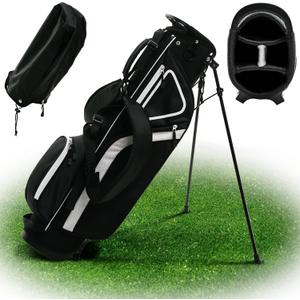 Ultra-Lite Golf Stand Bag - 3 Lbs, 4 Way Divider Portable Golf Club Carry Bag, Water-Repellent Golf Travel Case with Rain Hood, Golf Gifts for Men and Women (Black)