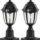 Solar Outdoor Post Lights 2 Pack, Dusk to Dawn Outdoor Column Light with Pier Mount Base, Black Exterior Solar Powered Pole Light for Outside Porch Yard Pathway Driveway