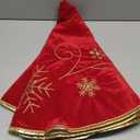 Red Christmas Tree Skirt 48 Inches Snow Sequin Embroidery with Gold Trim Border Decor for Xmas Holiday Party Ornaments