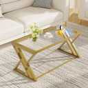 Wolawu Coffee Table Gold Glass Coffee Table for Living Room,Modern Rectangular Center Table with Sturdy Metal Frame,Tempered Glass Table Tea Tables for Bedroom Home Office
