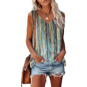 ETCYY Womens Summer Tops Sexy Tie Dye V Neck Tank Top Loose Fit Cute Printed Workout Sleeveless T Shirts, Size S