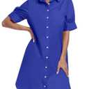 ANRABESS Womens Button Down Shirt Dress Summer Short Sleeve Business Casual Shift Dresses with Pockets 2025 Trendy, Royal Blue, XL