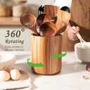 Criusia Utensil Holder 2 Pack, 360 Rotating Acacia Wood Cooking Utensil Crocks for Kitchen Counter, Farmhouse & Modern Decor, (1 Large,1 Small)