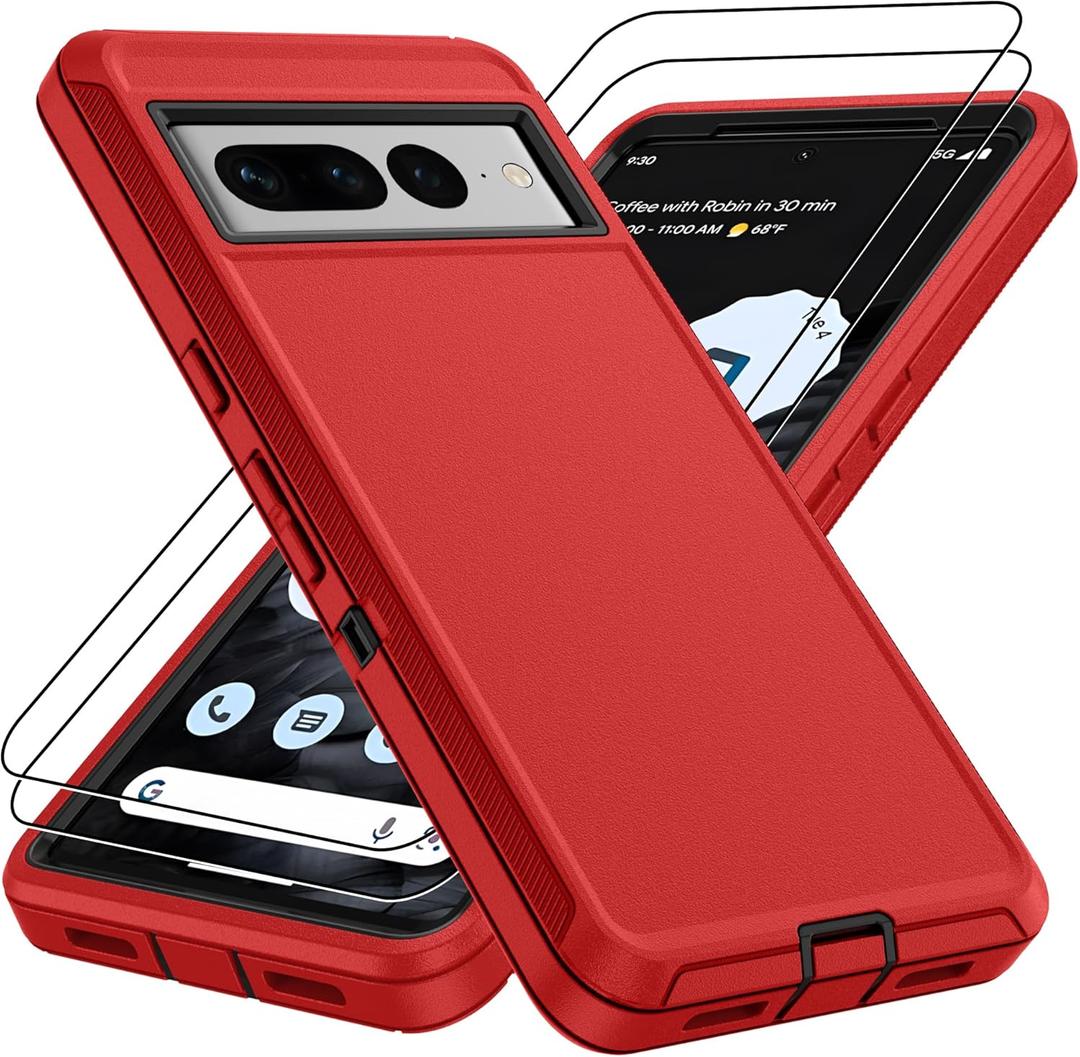 For Google Pixel 7 Pro Case :Pixel 7Pro Case with 2Pc Screen Protector, Military Grade 3 in 1 Shockproof/Dustproof/Drop Proof 14FT Military Grade Drop Protection Protective Case for Pixel 7 Pro -Red