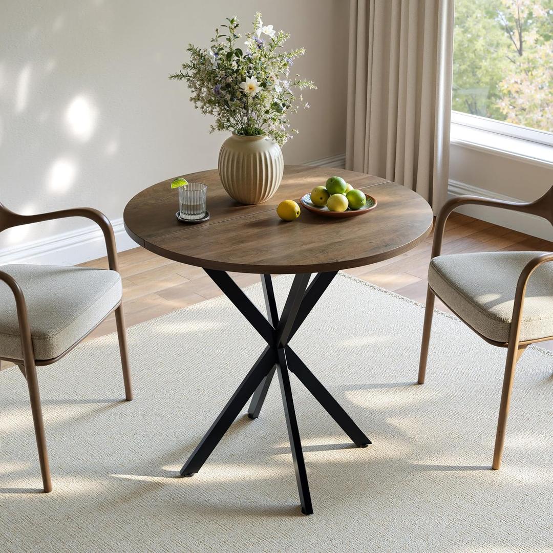 Unovivy 31.5" Small Round Dining Table for 2-4, Space Saving Circle Kitchen Dinner Table, Industrial Mid Century Modern Dining Room Desk for Kitchen, Apartment, Natural Oak, 31.5" x 31.5" x 29.53"