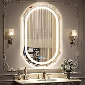 Homsion 24"X36" Oval LED Bathroom Mirror with Lights, Frameless Vanity LED Mirror for Bathroom with Beveled Edge, Backlit Anti-Fog, Dimmable, 3 Colors, Memory Function, Tempered Glass, Shatter-Proof