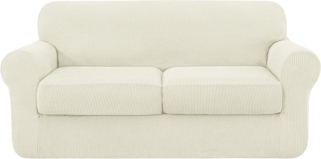 SUBRTEX 3 Piece Sofa Cover High Stretch Couch Slipcover for 2 Cushion Soft Sofa Slipcover Loveseat Cover Jacquard Fabric Furniture Covers with Elastic Bottom Machine Washable(Ivory,Loveseat) SUBRTEX 3 Piece Sofa Cover High Stretch Couch Slipcover for 2 Cushion Soft Sofa Slipcover Loveseat Cover Jacquard Fabric Furniture Covers with Elastic Bottom Machine Washable(Ivory,Loveseat)