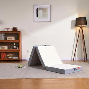 Sweetnight 4-Inch Tri-Fold Mattress, Single Foldable Mattress with Washable Cover, Medium-Firm Feel, Non-Slip Bottom, Ideal for RV Travel, Camping, Guest Room, Floor Use Single (U.S. Standard) (White)