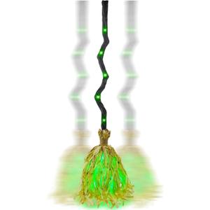 DR.DUDU Witches Broom Halloween Decor - 35" Animated Light up Moving Broomstick with Spooky Sounds, Dancing Magic Witch Broom for Indoor & Outdoor Porch Halloween Party Decorations