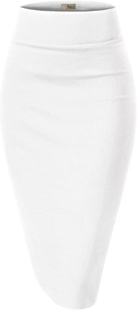 Hybrid & Company Women's Premium Nylon Ponte Stretch High Waist Pencil Suit Skirt Below Knee (1073t-white), Small