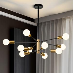 SINERISE Modern Sputnik Chandelier Light Fixture, 10-Light Chandelier Ceiling Light Fixture Black and Gold Mid Century Chandelier Height Adjustable for Kitchen, Living Room, Bedroom, Hallway and Foyer SINERISE Modern Sputnik Chandelier Light Fixture, 10-Light Chandelier Ceiling Light Fixture Black and Gold Mid Century Chandelier Height Adjustable for Kitchen, Living Room, Bedroom, Hallway and Foyer