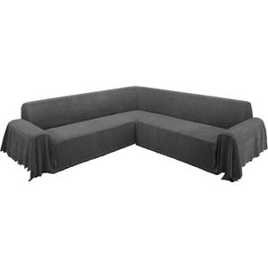 ALIECOM Corner Sectional Couch Covers L Shape Sofa Cover with Tassel Chenille Soft Thick U Shaped Sectional Slipcovers Washable Furniture Protector for Pets Dogs Cats (Dark Grey, 91x275 Inch)