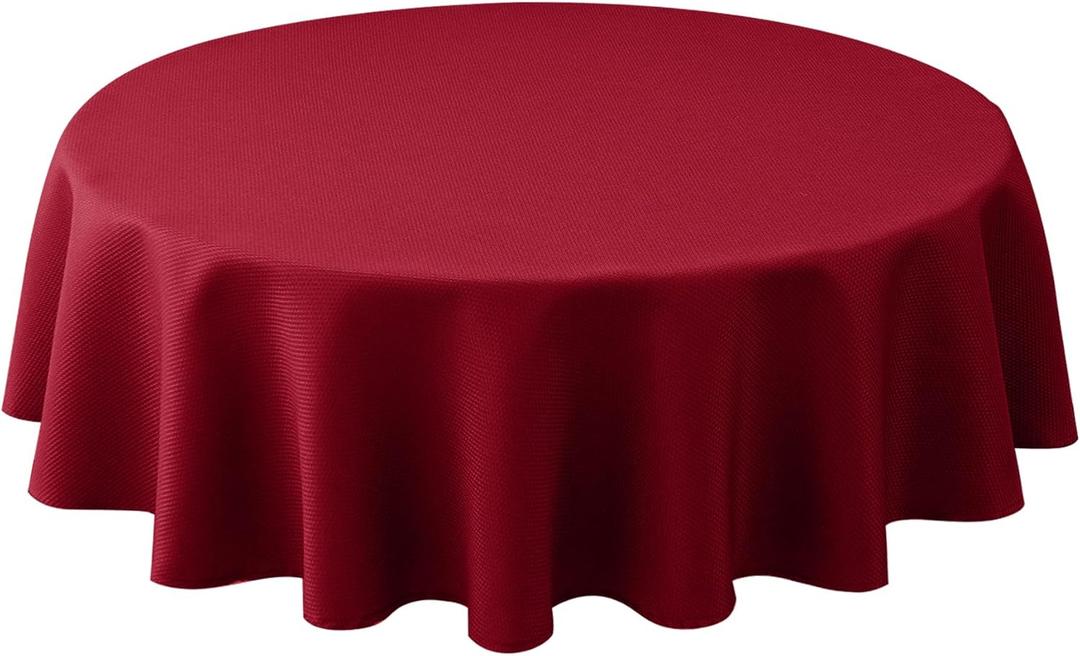 Biscaynebay Round Christmas Tablecloths 60" for Round Tables diameters from 28" to 48", Red Textured Fabric Water Resistant Folding Table Covers Washable for Dining, Kitchen, Wedding, Parties