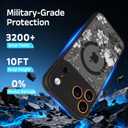 for iPhone 17 Pro Case, Black Floral Flower Pattern Case [Compatible with MagSafe] [Translucent Matte] Cute Slim Shockproof Protective Women Girls iPhone Case, White Flower