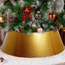 5-Panel Christmas Tree Collar- Gold Bubbles and Diamond grids Tree skirt-28 Base- Xmas Tree Base Cover-Metal Holiday Decoration-Water Base Protection from Pets,Skirt Decor (Golden)