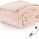 Sunbeam Electric Throw Royal Posh Velvet Heated Blanket, 4 Heat Settings, 4-Hour Auto Shut-Off, Fast Heating, Lush, Silky, and Ultra Comfy, Ribbed Champagne Color, 50" x 60"