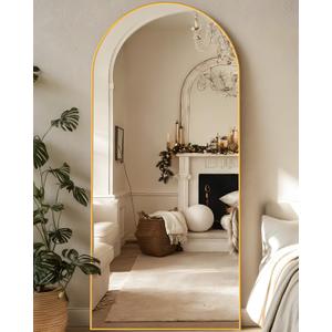 LadyNow Full Length Mirror, 58"x19" Arched Floor Mirror Freestanding, Floor Standing Full Body Mirror with Stand for Bedroom, Hanging Mounted for Living Room Cloakroom, Gold