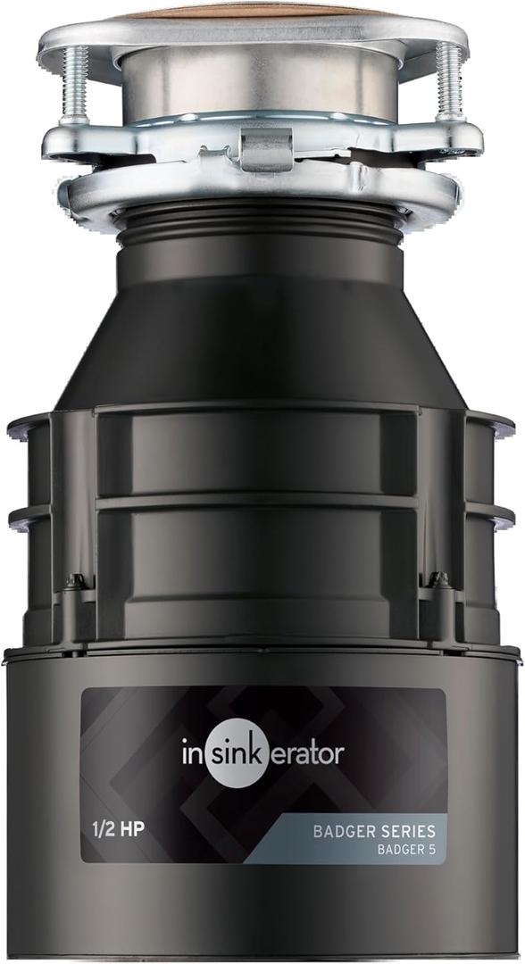 InSinkErator Badger 5 Garbage Disposal, Standard Series 1/ 2 HP Continuous Feed Food Waste Disposer, Black