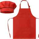 SUNLAND Kids Apron and Hat Set Children Chef Apron for Cooking Baking Painting (Small, Red)