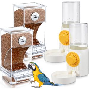 4 Pcs No Mess Small Bird Feeder Parakeet Water Dispenser Set Automatic Clear Parakeet Feeder Acrylic Watered Cage Accessories for Canary Budgie Lovebirds Finches(White)