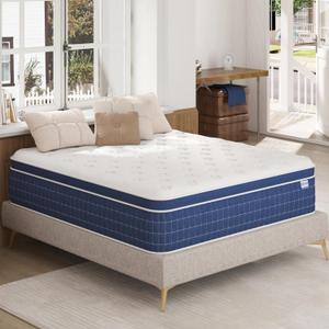 Queen Size Mattress [Upgraded Strengthen] 14 Inch Firm Queen Mattress in a Box, Hybrid Mattresses With Gel Memory Foam & Independent Pocket Springs, Release Stress, Strong Edge Support,365-Night Trial (Blue)