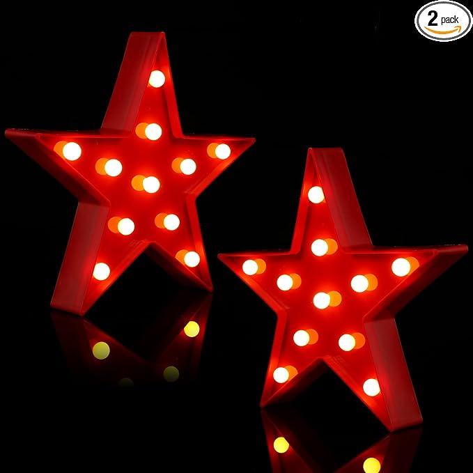 2 Pcs Star Plastic Night Light Battery Operated LED Marquee Star Sign Party Movie Theater Decor Room Wall Lamp for Kids Baby Child Girl Gifts, Birthday Party Christmas Home Bar