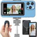 Vlog Selfie Monitor Screen iPhone, 4K 60fps Recording, Wireless Screen Mirroring with Remote Control, Magnetic Fixation, 180 Rotation, 3 Levels of Brightness, Compatible with iPhone & Android (Black)