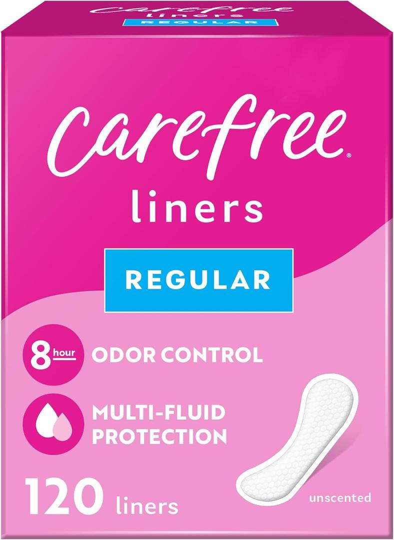 Carefree Panty Liners for Women, Regular, Unwrapped, Unscented, 120ct | Pantiliners, Carefree Liners, Daily Liners for Women, Light Periods and Leaks, 8-Hour Odor Control | 120ct (Packaging May Vary)