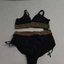 Women's High Waisted Bikini Sets Two Piece Tummy Control Swimsuit Color Block Bathing Suits (X-Large, Black Gold)