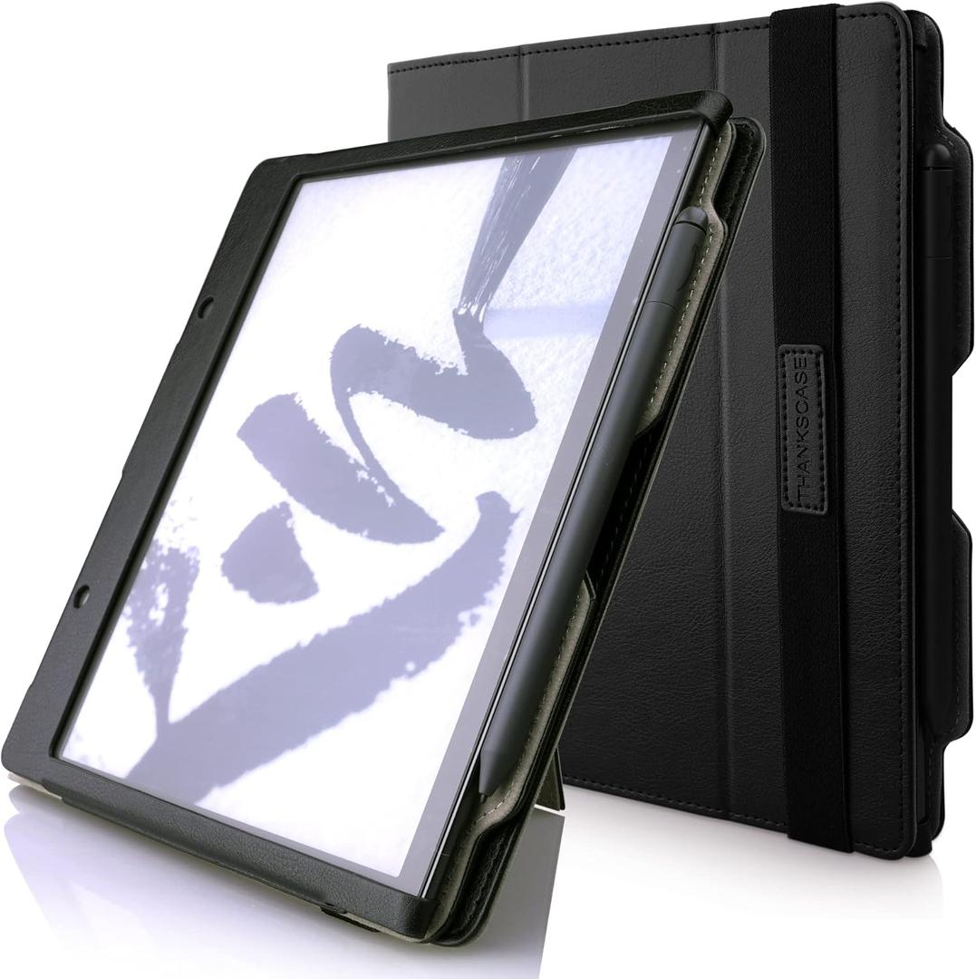 Thankscase Trifold Stand Case for Kindle Scribe, Premium PU Leather Case Built-in Safety Guard to Prevent Scribe Pen from Falling, Kindle Scribe Handmade Case (Black)