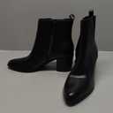 Coutgo Womens Pointed Toe Ankle Boots Chunky Block Stacked Heel Side Zipper Chelsea Fall Booties (8, Black(leather))