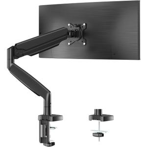 Single Monitor Desk Mount for 13-35 inch Ultrawide Flat/Curved Screens, Heavy Duty Gas Spring Monitor Arm Stand Holds up to 30.8lbs, Fully Adjustable, Clamp and Grommet Base