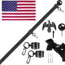 6FT Flag Pole Kit, 1 1/4 Inch (1.25) Large Diameter Stainless Steel Flag Pole for Outside House, Outdoor Flagpole with Holder, Embroidered US Flag(Black)